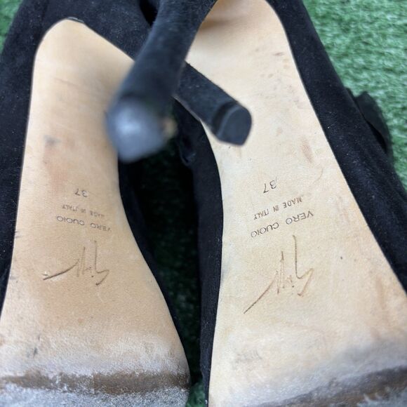 Giuseppe Zanotti Black Suede Frill Peep Toe Ankle Boots High Heels Size 37 US 7 - Picture 7 of 8